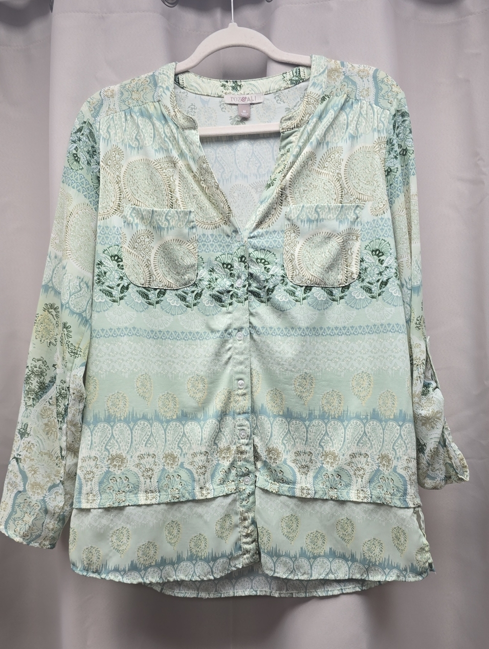 Roz & Ali Mint Paisley Button-Front Blouse